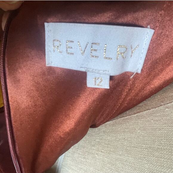 REVELRY Skye Velvet Cowl Neck Midi Dress in Terracotta Orange Red Size 12 - Picture 6 of 8